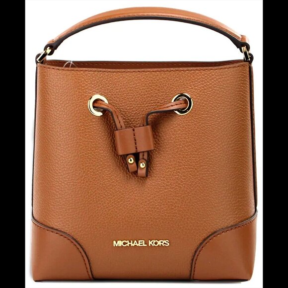 S Michael Kors Mercer Brown Leather Bucket Bag 35R3GM9M1L Luggage Purse NWT $398 - Picture 3 of 10